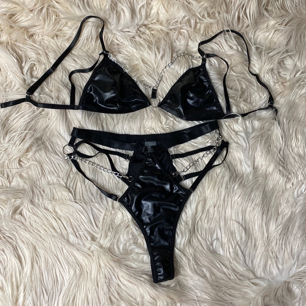 NWOT SHEIN lingerie set with chain accents and PU style material